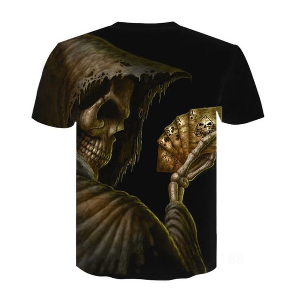 

summer europe and the united states skeleton poker 3d digital printing short sleeve street fashion men's 2021 t-shirts, White;black