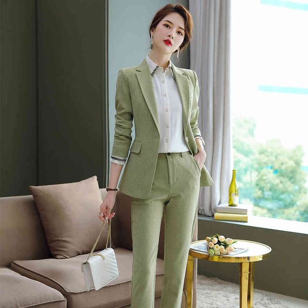 

pant green gray business formal pant suit classic style button jacket and office pants ladies work blazer size s-4xl, White