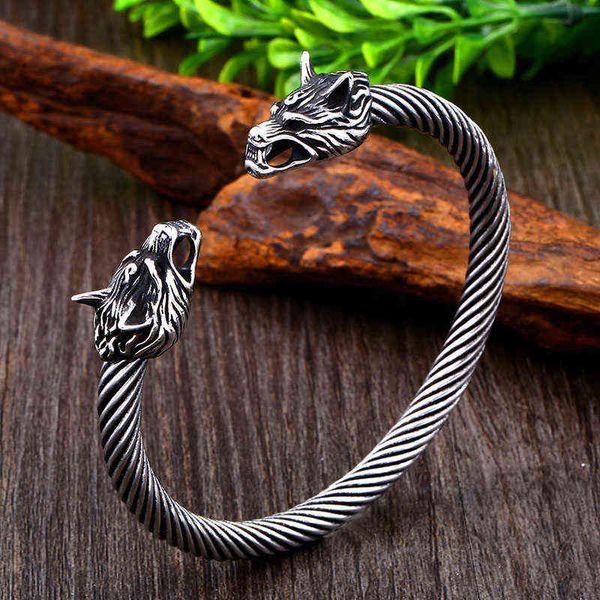 

beier 316l stainless steel dropshipping 1pcs viking war bracelet wolf head bracelet bangle for men gift lbrg-009, Golden;silver