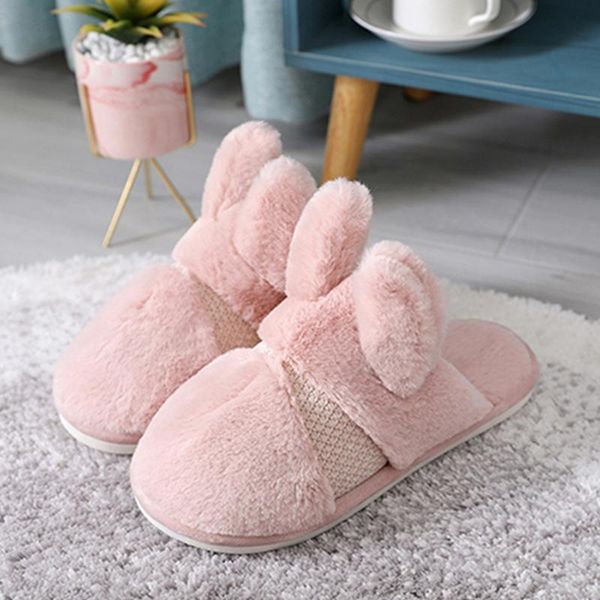 

cartoon women home slippers 2021 winter warm indoor plush anti slip cotton flat slides house couple slipper, Black