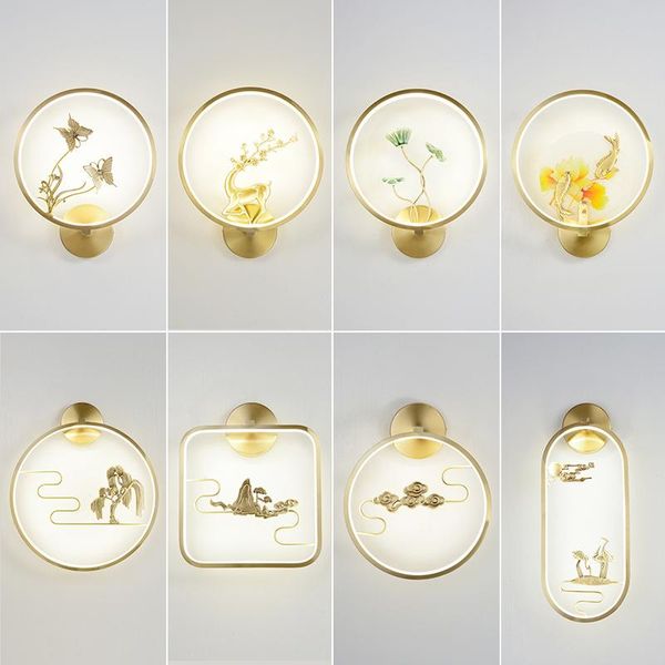 

copper chinese wall lamp creative simplicity zen bedroom bedside light living room tv background round lamps