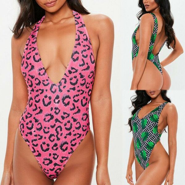 

one-piece suits women leopard print monokini bikini sets padded push up beach summer ladies swimwear swimsuit bathing suit
