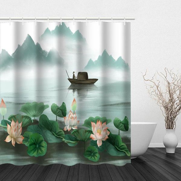 

shower curtains summer fresh lotus pattern curtain and hook modern polyester design bathroom home decoration
