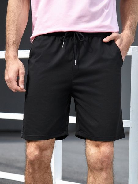 

men slant pockets drawstring waist shorts l9tz#, Black