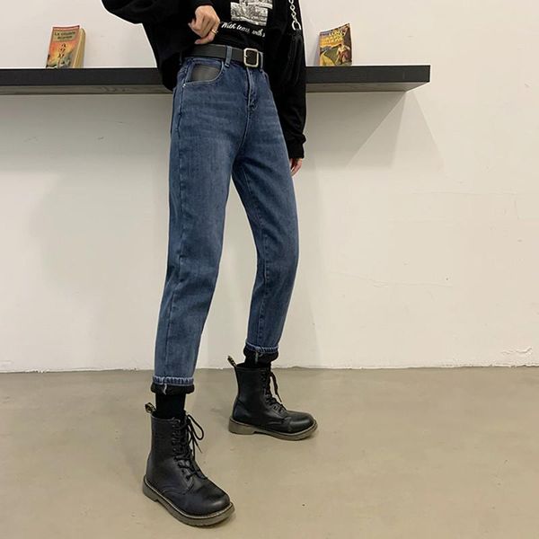 

colors s-xl summer korean style high waist skinny jeans for womens velvet thick warm denim pants (78567) women's, Blue