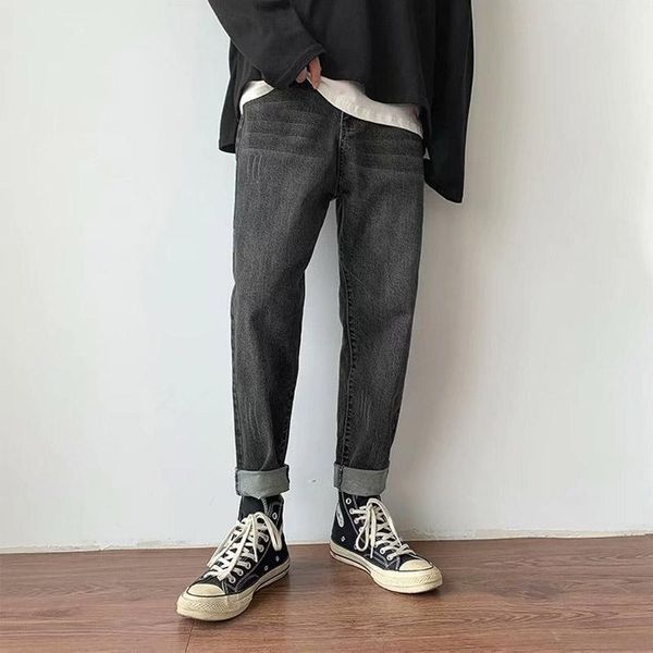 

men's jeans denim spring autumn brand hong kong style loose straight pants handsome long korean slim feet pencil, Blue