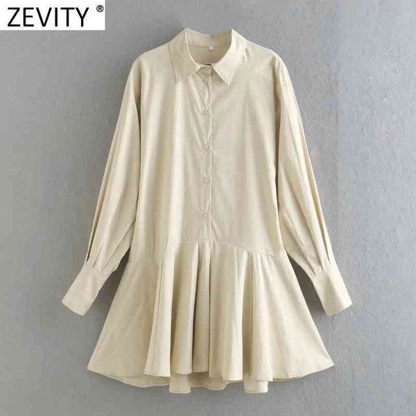 

zevity women fashion solid color lantern sleeve business shirt dress female hem pleat ruffles irregular mini vestido ds4870 210419, Black;gray