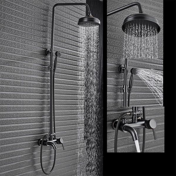 

luxury orb bathroom shower faucet 8" rainfall brass showerhead wall mounted and cold water set handshower sets