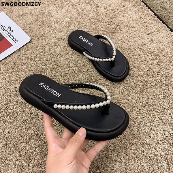 

slippers flip flops women summer 2021 beach shoes woman slides designer ladies zapatillas de mujer, Black