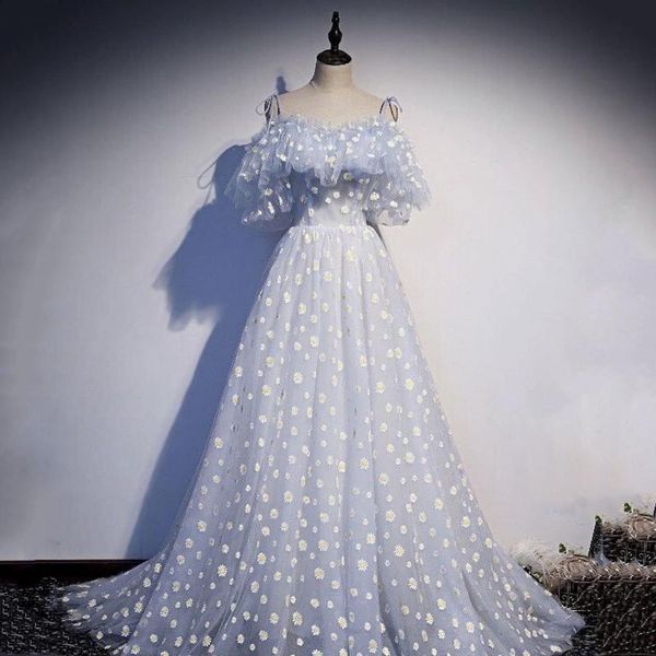 

party dresses sweet cute daisy homecoming dress spaghetti strap ruffles cap sleeves tulle a-line floor length women prom evening gowns, White;black