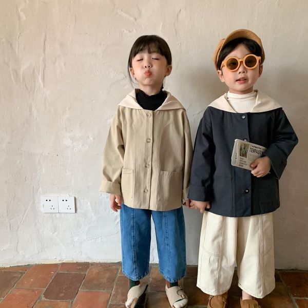 

jackets korean style children fashion harajuku big turn-down collar ids solid color oversized casual coats outwears, Blue;gray