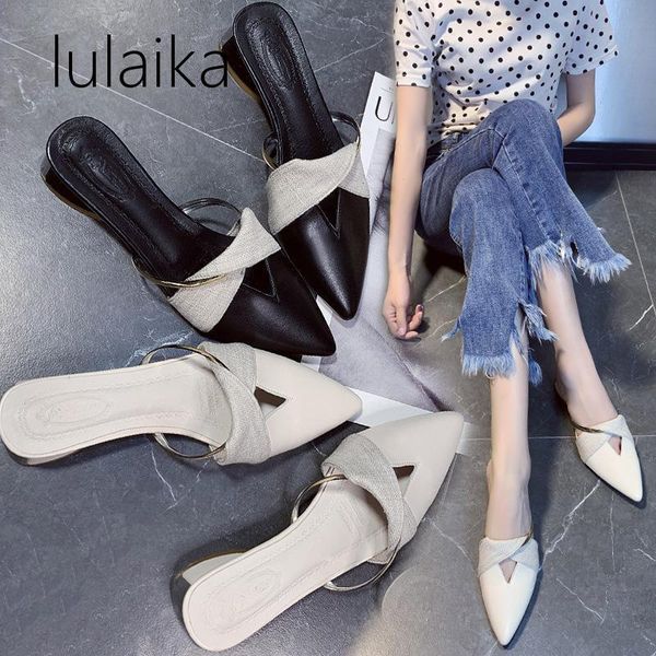 

dress shoes 2021 spring shallow mouth pointed party square heel bow one word buckle belt hollow coarse sandals leisure 3 cm 34-40, Black