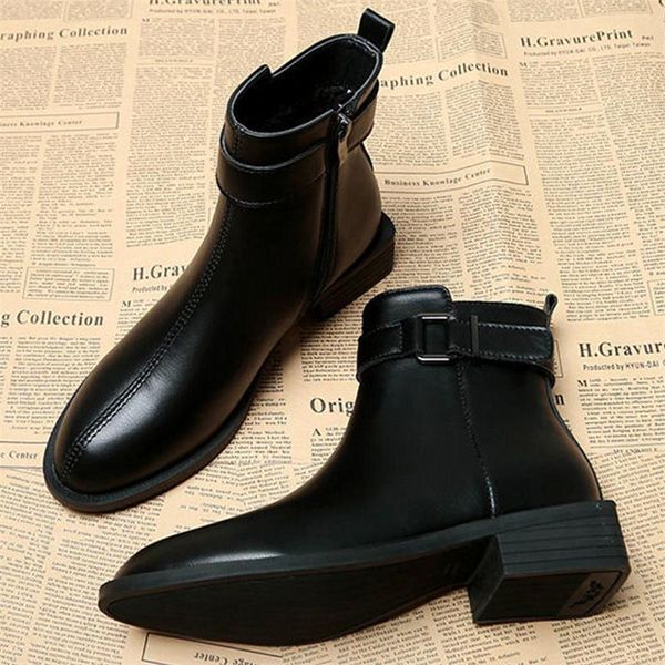 

boots 2021 fashion buckle leather women winter warm ankle casual outdoor non-slip waterproof botas de mujer w615, Black