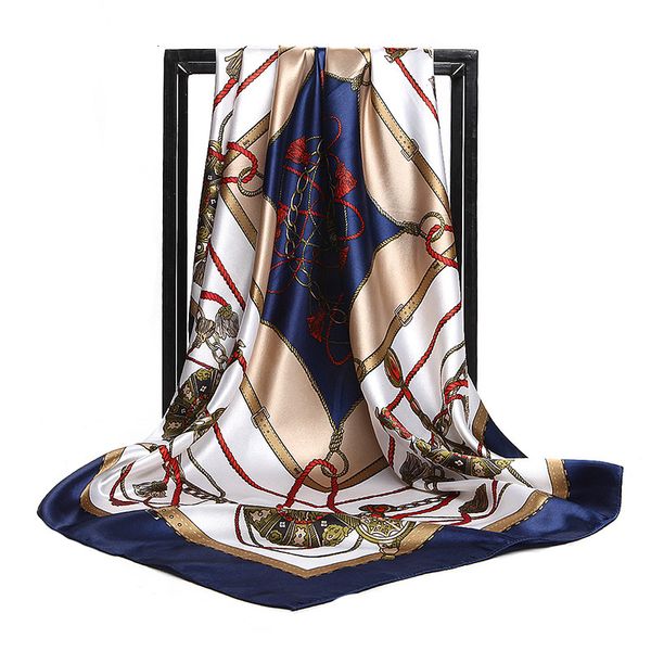

scarve gaohe * 90cm large square chain bag silk scarf female, Blue;gray