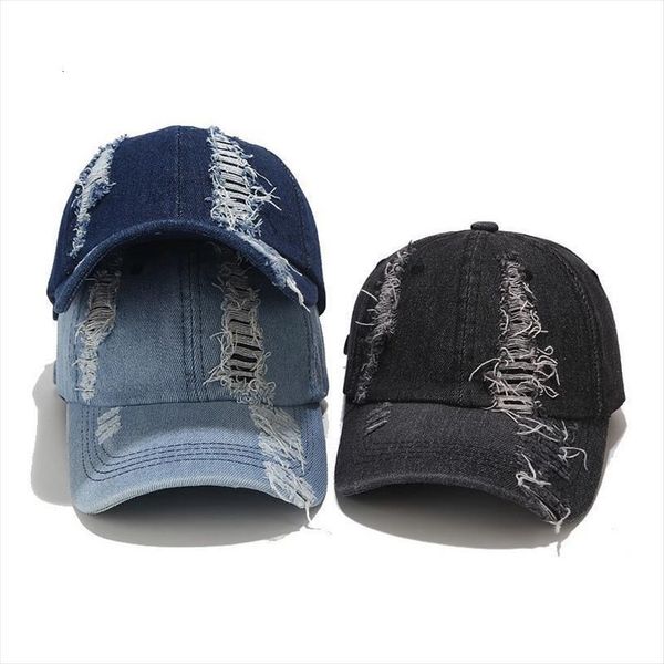 

tide washed denim ripped baseball cap spring cotton snapback hat hip hop for men women summer casquette, Blue;gray