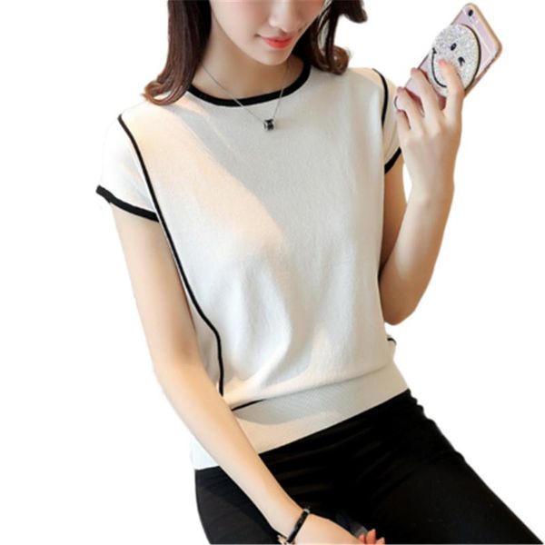 

high fashion summer short sleeve pullover girls knitted drop knit pullovers 2021 quality black pull jumper women's sweaters, White;black