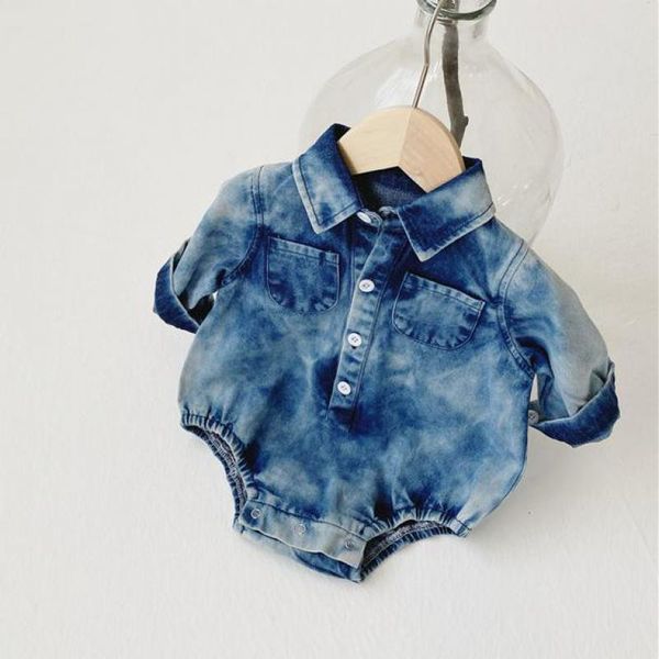 

spring new 0-24m toddler kids girl baby boy denim clothes long sleeve bodysuit solid jumpsuit outfit baby clothes 210413, White
