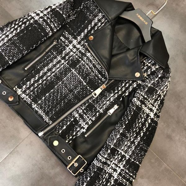 

women's jackets autumn thick line fangla chain design lapel locomotive style short jacket leather x029, Black;brown