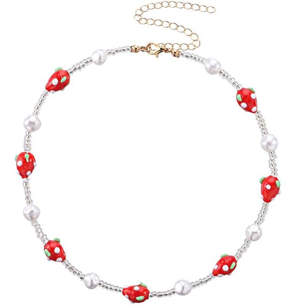 

pendant necklaces cosyoo cute necklace beaded strawberry artificial pearl choker short for women girl 2021, Silver