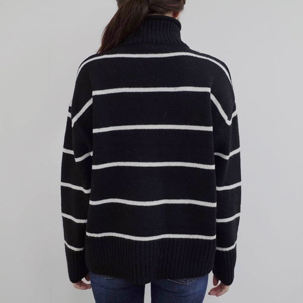 

black striped sweater turtleneck pullovers fall 2021 women korean chic fashion casual long sleeve vintage clothes, White;black