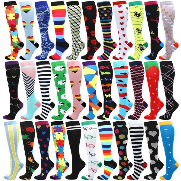 

men's socks compression men women varicose veins golfs pregnancy nursing outdoor sports cycling prints, Black