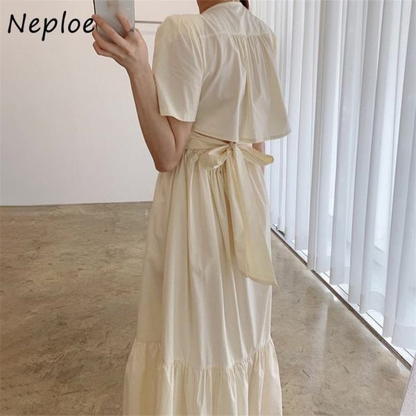

v neck short sleeve pullover dress women elegant bow design solid temperament vestidos high waist hip a line robe summer 210422, Black;gray