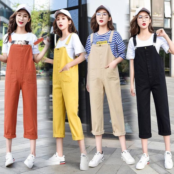 

gym clothing fashion streetwear women denim jumpsuits spring bodycon pencil pants suspender school jeans overalls red black ladies rompers, White;black