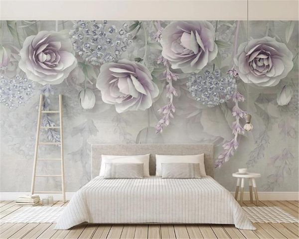 

wallpapers 3d wallpaper living room lilac flowers three-dimensional embossed hd digital printing moisture-proof wall paper