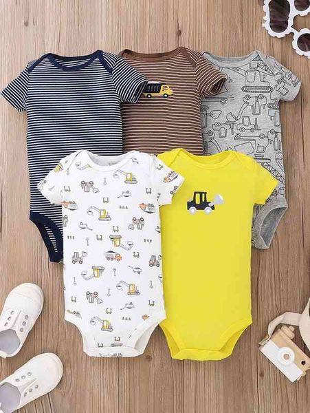 

baby boy 5 pack cartoon and striped print bodysuit she, Blue
