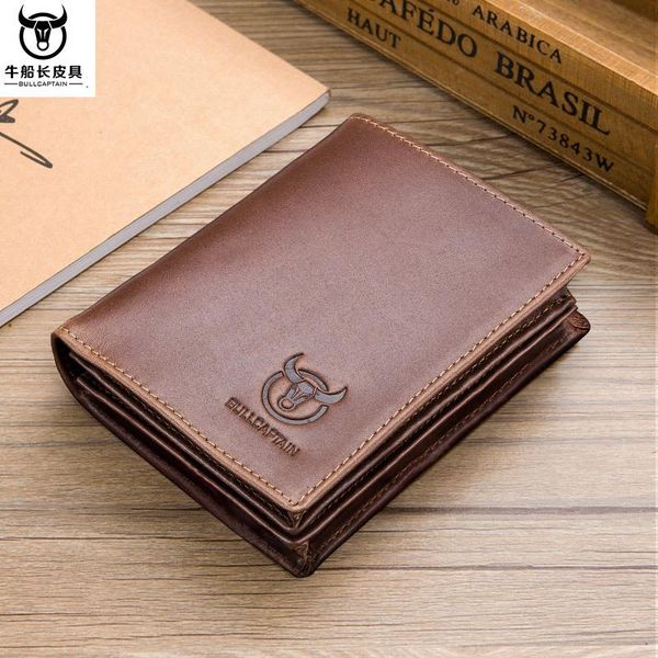 

men's short vertical anti-theft brush wallet leather multi card head po with thickened wallets, Red;black