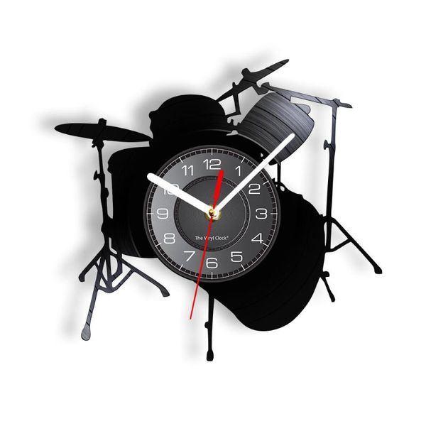 

wall clocks drum set record clock music band rock room art retro cd disk crafts percussionist musical drummer gift