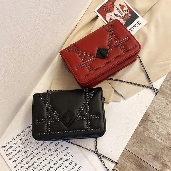 

casual pu leather crossbody bag women rivet chain small shoulder durable wild messenger bags satchel cross body