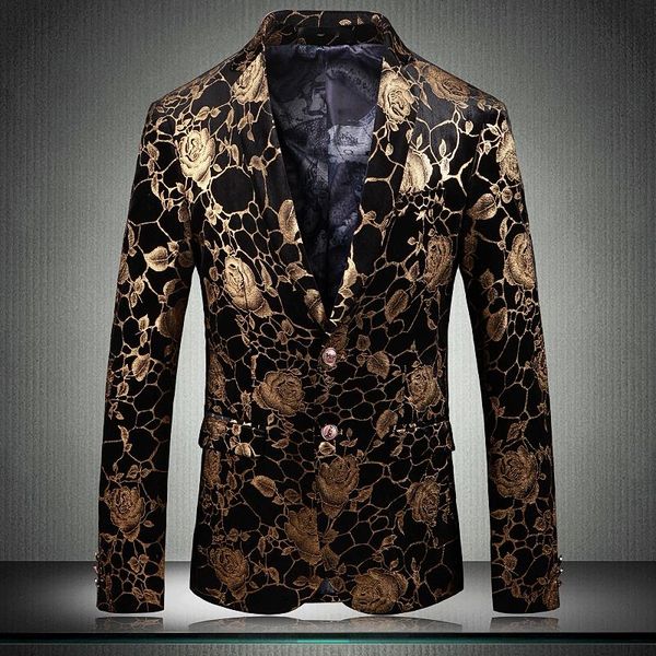 

gold mens printed blazer luxury single breasted wedding prom blazers men plus size 5xl slim fit casual man men's suits &, White;black