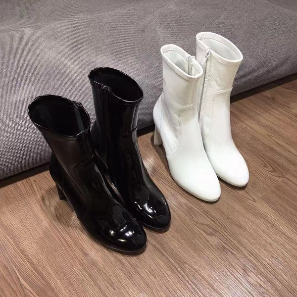 

stylishbox ~ y2021071303 40/41 black/white heels short boots lamb skin genuine leather sole strech clover