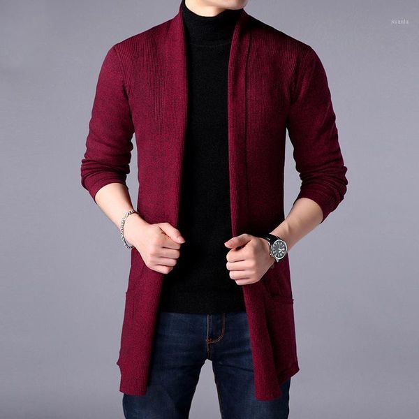 

men's sweaters spring fashion sweater jacket long knit cardigan pure color slim business, White;black