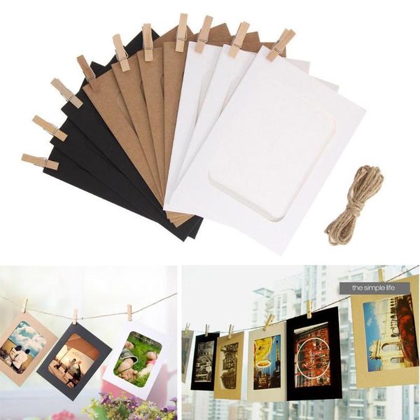 

frames and mouldings 10pcs diy kraft paper po frame 3-7 inch wall-hanging pictures with clips rope for family memory decor