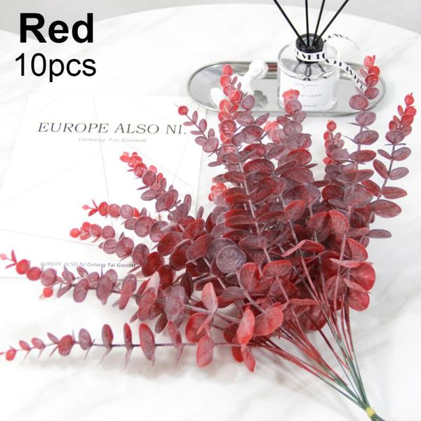 

10pcs artificial leaves plastic eucalyptus simulation plant fake flower floral branch for diy home room decor wedding decoration decorative