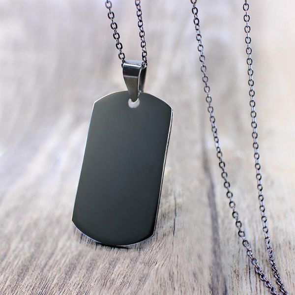 

pendant necklaces minimalist mens stainless steel dog tag necklace black geometric long chine polished male collar accessories, Silver
