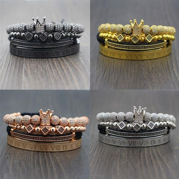 

charm bracelets imperial crown king bracelet luxury roman numeral pave cz zircon bangle for men women o28 21 dropship, Golden;silver