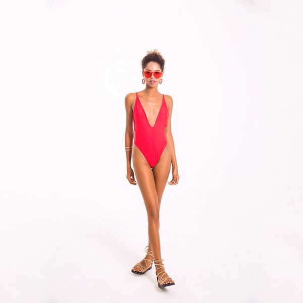 

one-piece suits red swimming suit deep v swimsuits women backless maillot bathing monokini high cut leotard beachwear bandage bikini solid