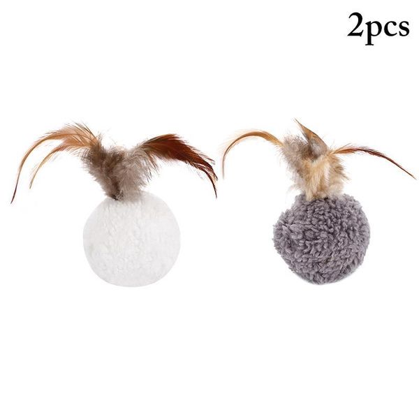 

cat toys dorakitten 2pc ball toy interactive pom fun faux feather kitten playing teasing plush for indoor cats