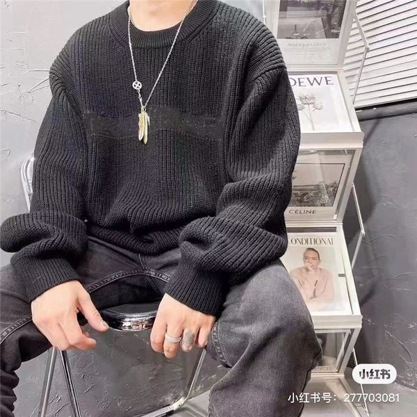 

brand men's clothing autumn and winter sweater fashion production knitted sweater crew neck letters black white, White;black