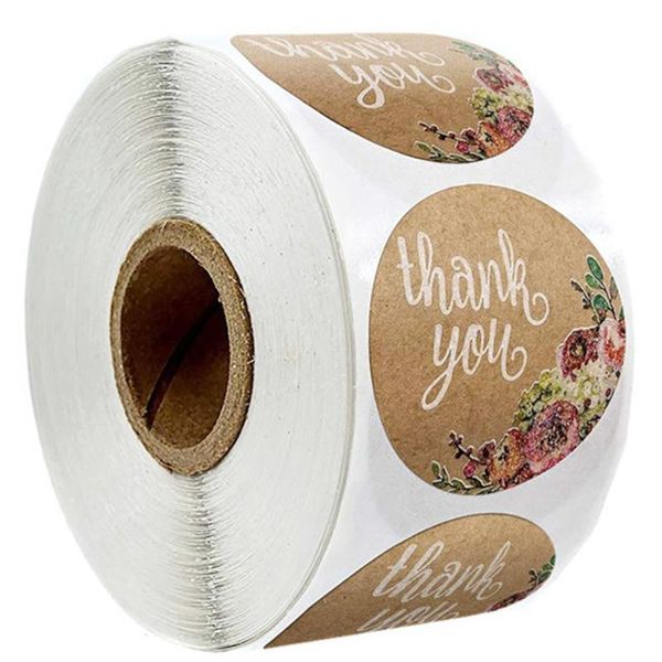 

party decoration 1000pcs brown kraft floral thank you stickers 1inch circle handmade for wedding bachelorette supplies