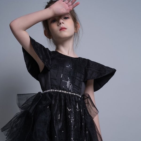 

girls princess dress ojuliet flower girl black champagne medium size children's dress, Red;yellow