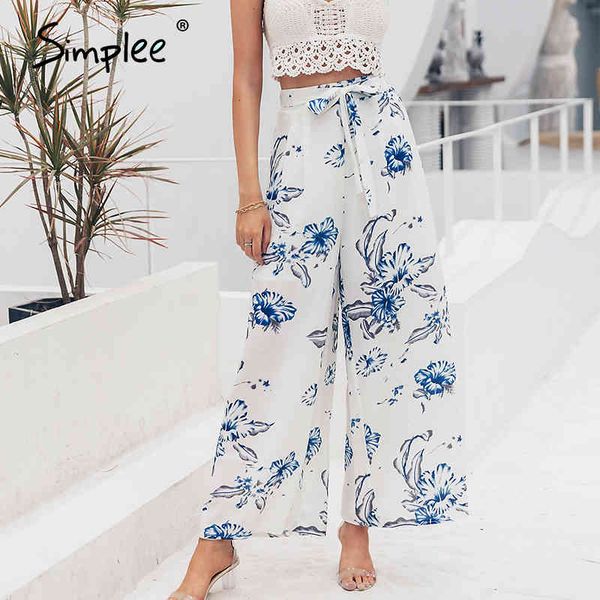 

chiffon white boho summer bow casual floral sash women beach trousers high waist wide leg ladies plus size pants 210414, Black;white