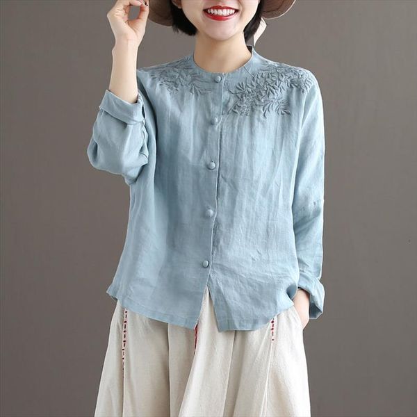 

embroidered spring clothing style loose women blouses long sleeve medium solid color blusas mujer de moda, White
