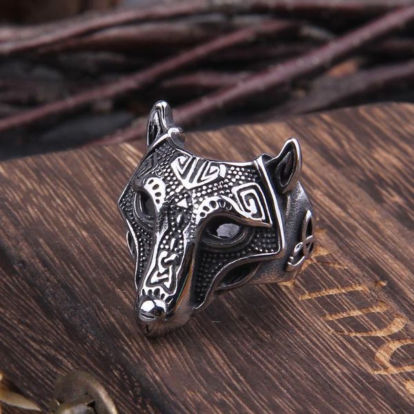 

cluster rings stainless steel viking vegvisir statement men never fade nordic wolf jewelry, Golden;silver