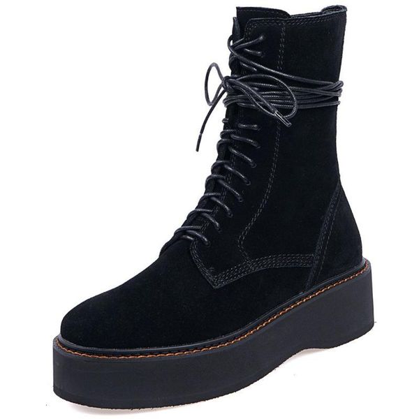 

boots jouir talons shoes woman real leather round toe cross-tied platform ankle solid autumn boots1 qe8v, Black