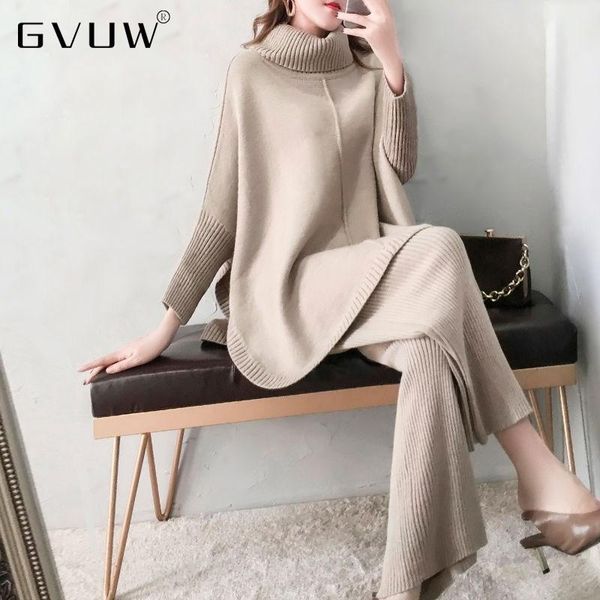 

women's two piece pants gvuw loose knitted suit 2021 fashion temperament autumn winter high collar bottomed sweater two-piece set kb553, White