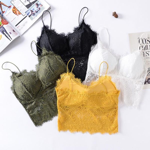 

women's tanks & camis women lace skinny vest v-neck tank chest wrap bandeau girl solid color camisole summer wireless bra lingerie, White